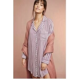 RAILS Acadia Soft Striped Sleep Shirt in White Raspberry // M